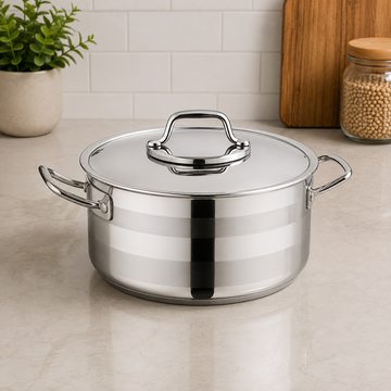 Korkmaz Stainless Steel Cooking Pot With Matching Lid And Side Handles -  40 x 25 cm
