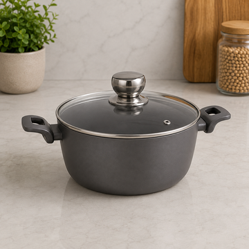 Korkmaz Non-stick Cooking Pot With Glass Lid And Side Handles - 24 X 11.7 cm
