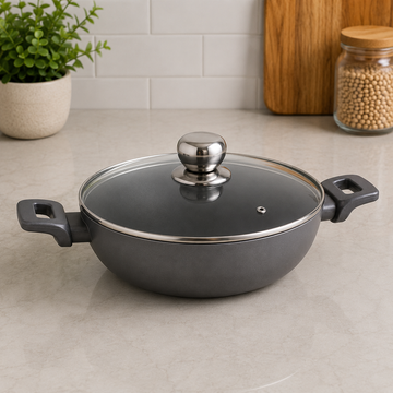 Korkmaz Non-stick Cooking Pot With Glass Lid And Side Handles - 28 X 7 cm