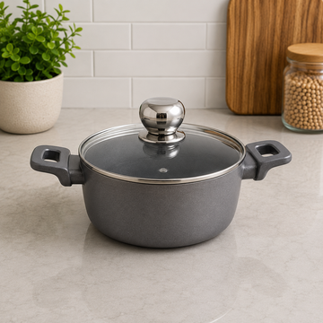 Korkmaz Granite Non-stick Cooking Pot With Glass Lid And Side Handles -  20 X 9.8 cm