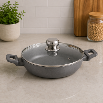Korkmaz Granite Non-stick Cooking Pot With Glass Lid And Side Handles -  26 X 6.3 cm