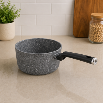 Korkmaz Granite Non-stick Saucepan With Long Black Handle - 18 x 9 cm