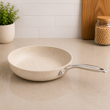 Korkmaz Cream Granite Non-stick Frying Pan With Stainless Steel Handle - 28 x 5.5 cm