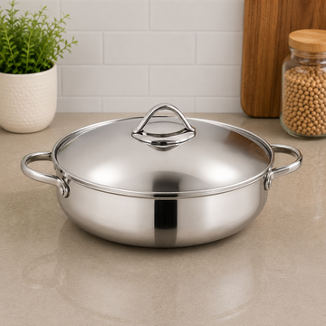 Korkmaz Stainless Steel Casserole With Domed Lid And Side Handles -   26 x 9 cm