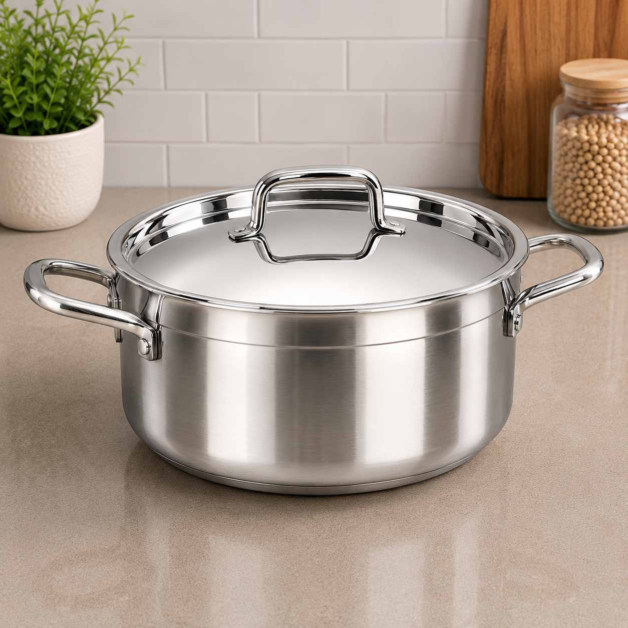 Korkmaz Stainless Steel Cooking Pot With Glass Lid And Side Handles -  28 x 14 cm