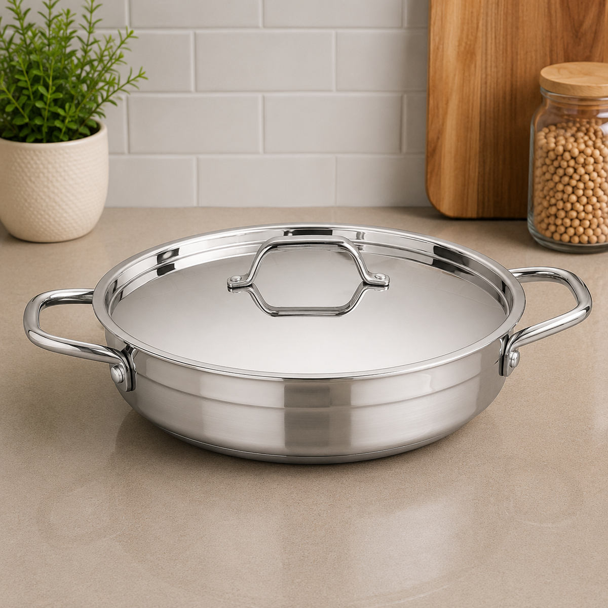 Korkmaz Stainless Steel Casserole With Stainless Steel Lid And Side Handles - 28 x 9 cm