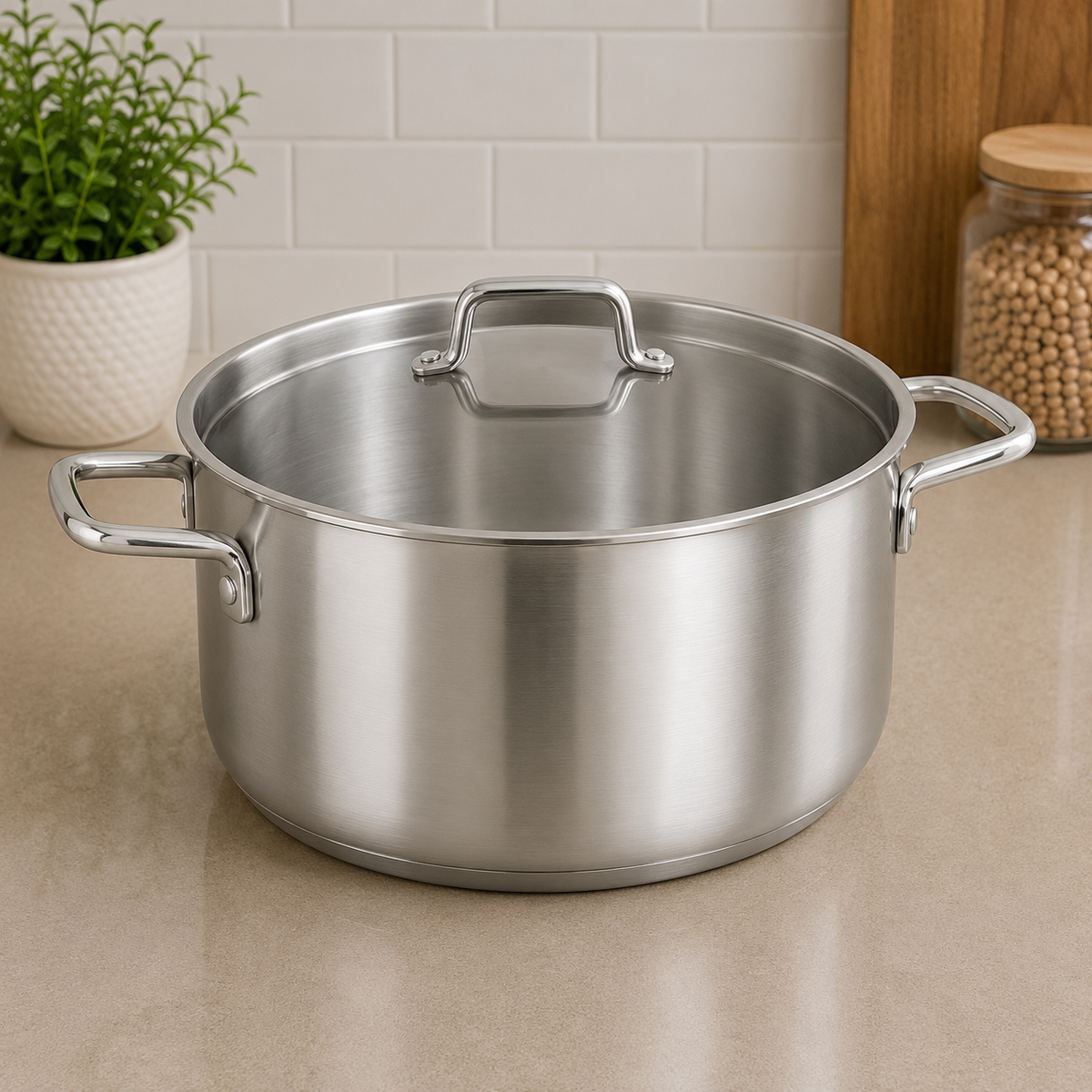 Korkmaz  Stainless Steel Stock Pot With Lid And Side Handles - 26 x 13 cm