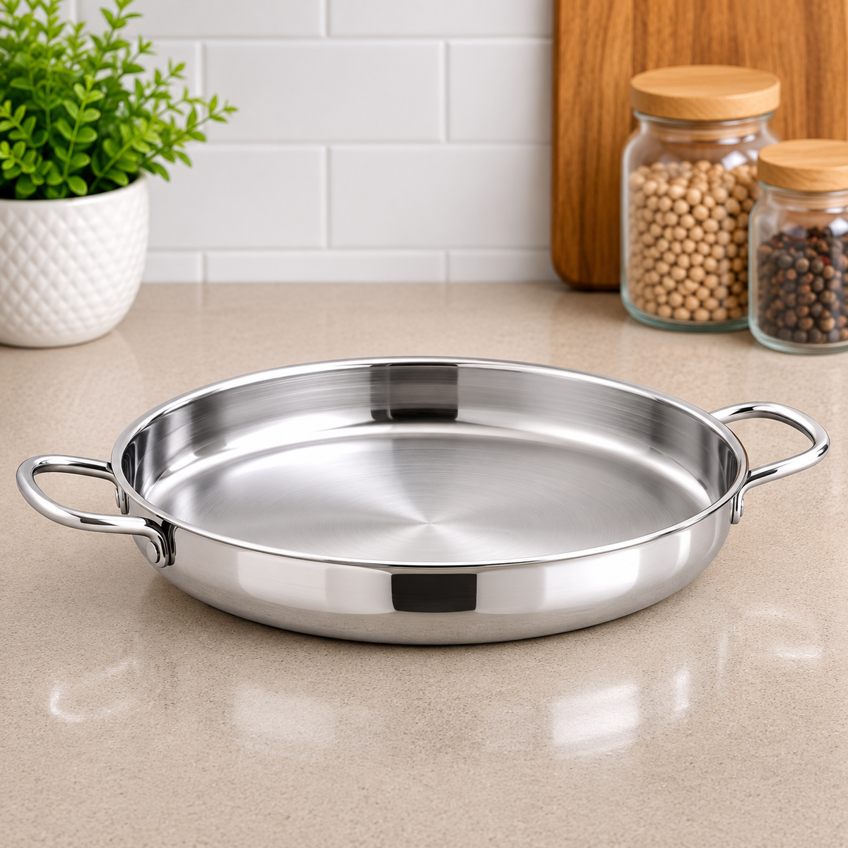 Korkmaz Stainless Steel Frying Pan With Dual Side Handles