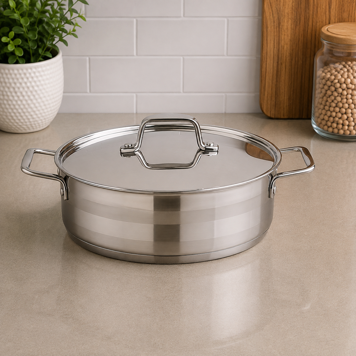 Korkmaz  Stainless Steel Casserole With Stainless Steel Lid And Side Handles - 40 x 20 cm