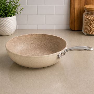 Korkmaz  Cream Granite Non-stick Wok Pan With Stainless Steel Handle - 28 x 8.5 cm