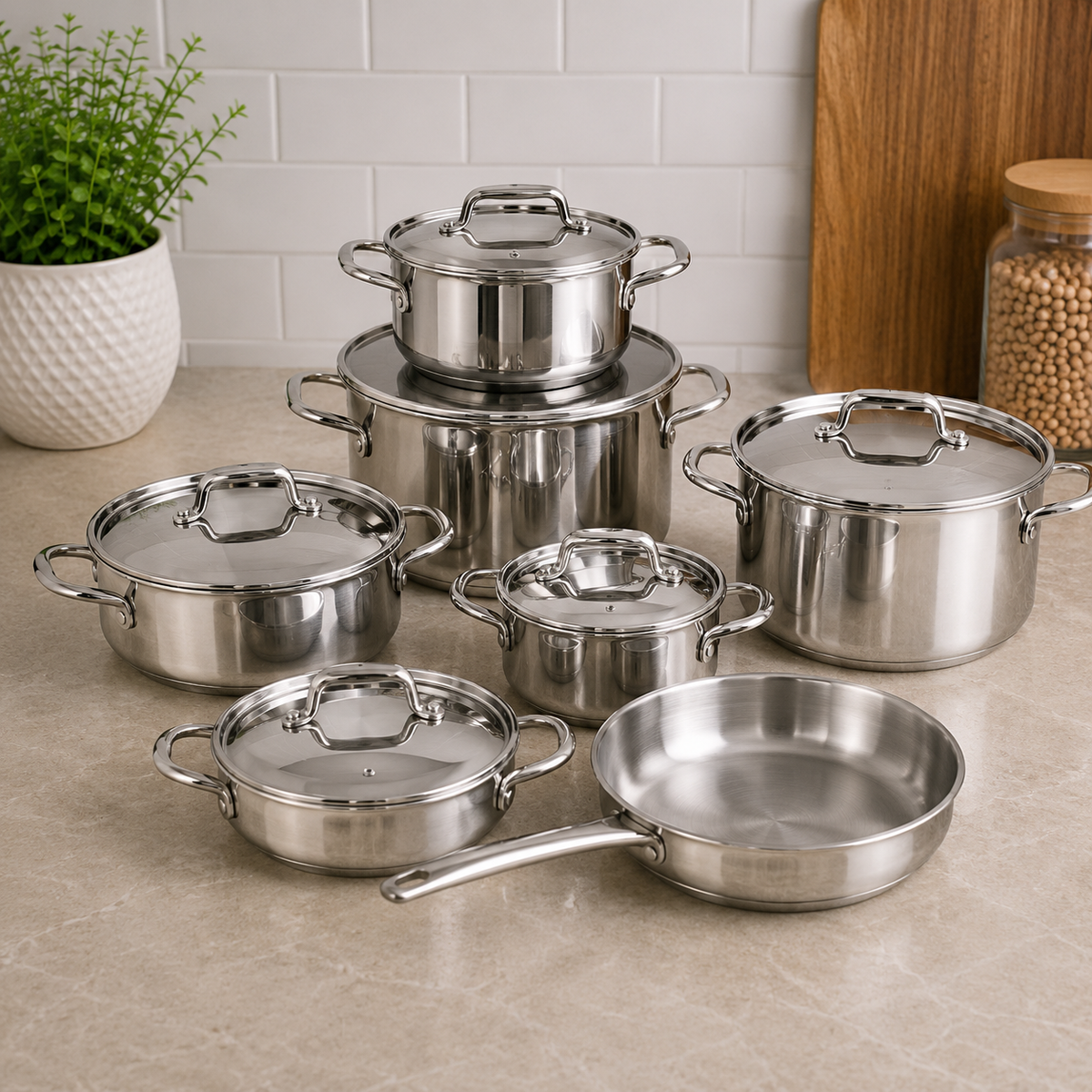 Korkmaz  Stainless Steel Cookware Set With Lids And Side Handles - 11 Piece Set