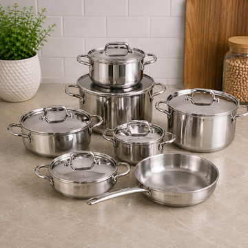 Korkmaz  Stainless Steel Cookware Set With Lids And Side Handles - 11 Piece Set