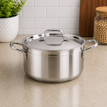 Korkmaz Stainless Steel Cooking Pot With Stainless Steel Lid And Side Handles -  26 x 13 cm