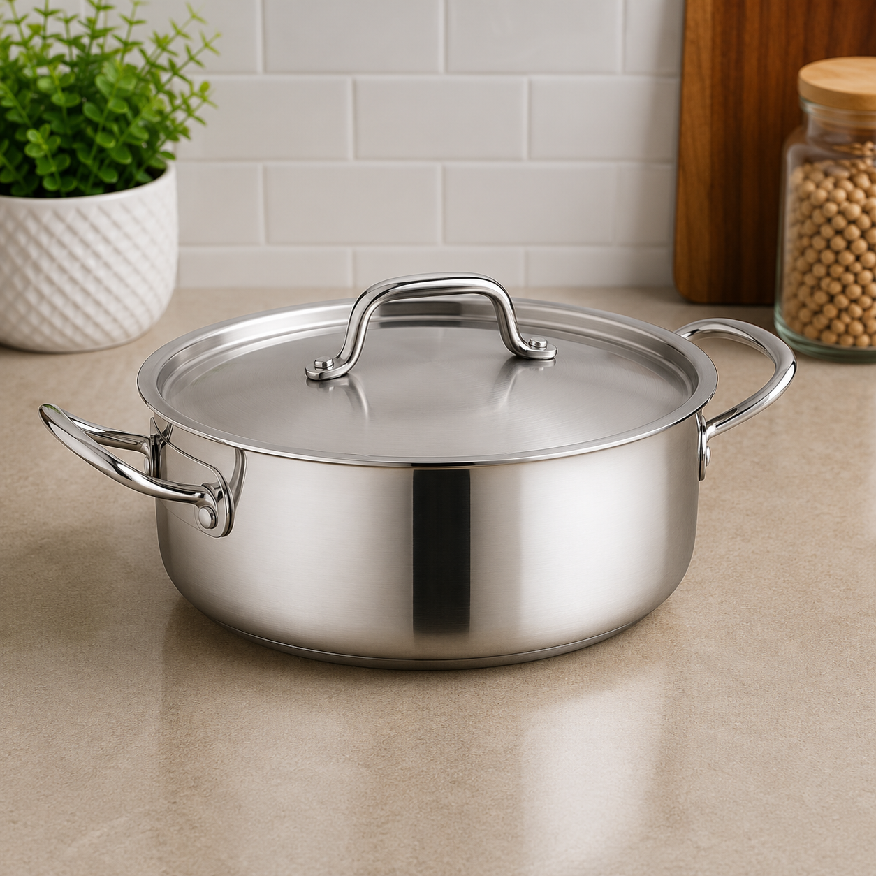 Korkmaz Stainless Steel Casserole With Stainless Steel Lid And Side Handles -  36 x 17 cm
