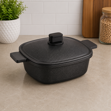 Korkmaz Square Granite Non-Stick Casserole With Lid And Side Handles  - 28 x 12.5 cm