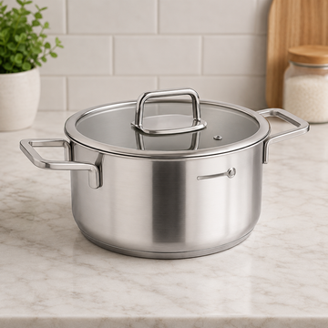 Korkmaz Stainless Steel Cooking Pot With Lid And Double Handles - 28 X 15 cm
