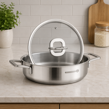 Korkmaz Stainless Steel Casserole With Glass Lid And Double Handles - 24 X 7 cm