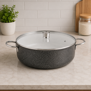 Korkmaz Granite Non-stick Casserole With Glass Lid And Double Handles - 32 X 13 cm