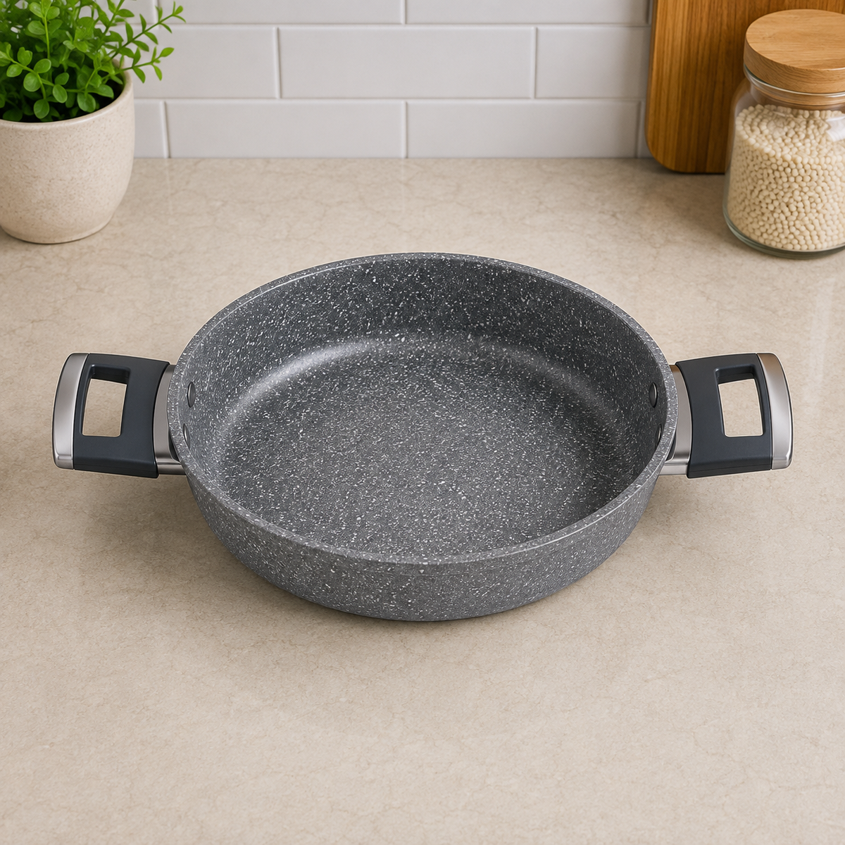 Korkmaz Gray Granite Non-stick Casserole With Double Handles - 20 cm